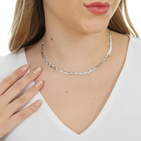 Choker Fio Laminado Trançado Prata 925