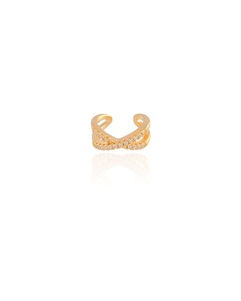 Piercing em X Cravejado Cristal Banho Dourado - Imagem 2