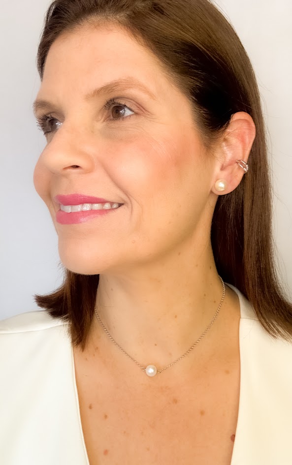 Colar com Pérola e Elo Português Banho Branco - Imagem 2