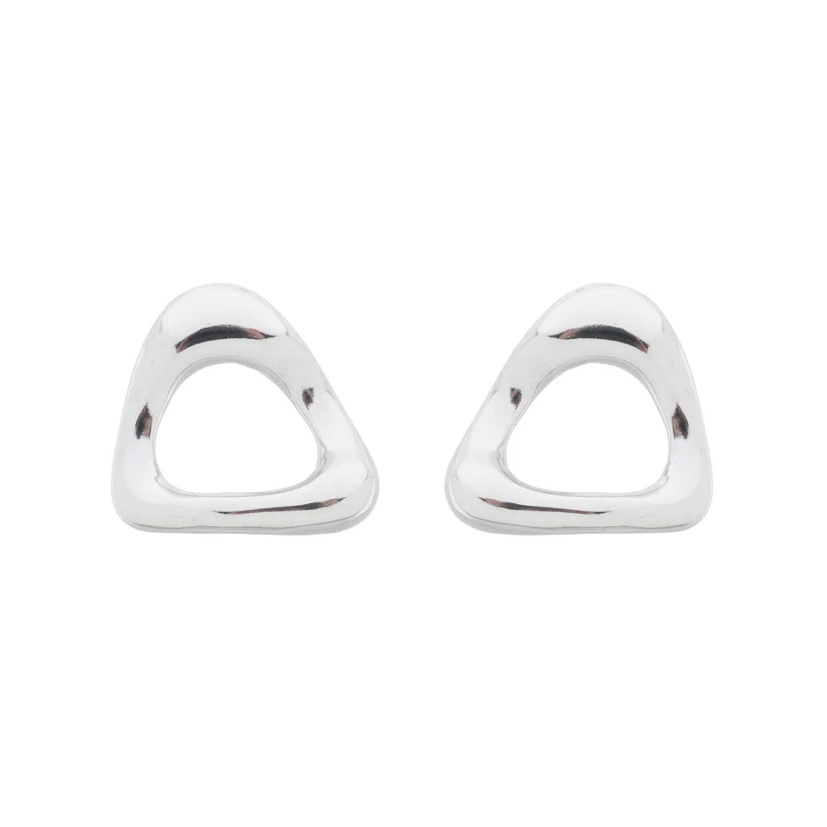 Brinco Triângulo Orgânico Vazado "G" Banho Branco - Imagem 2