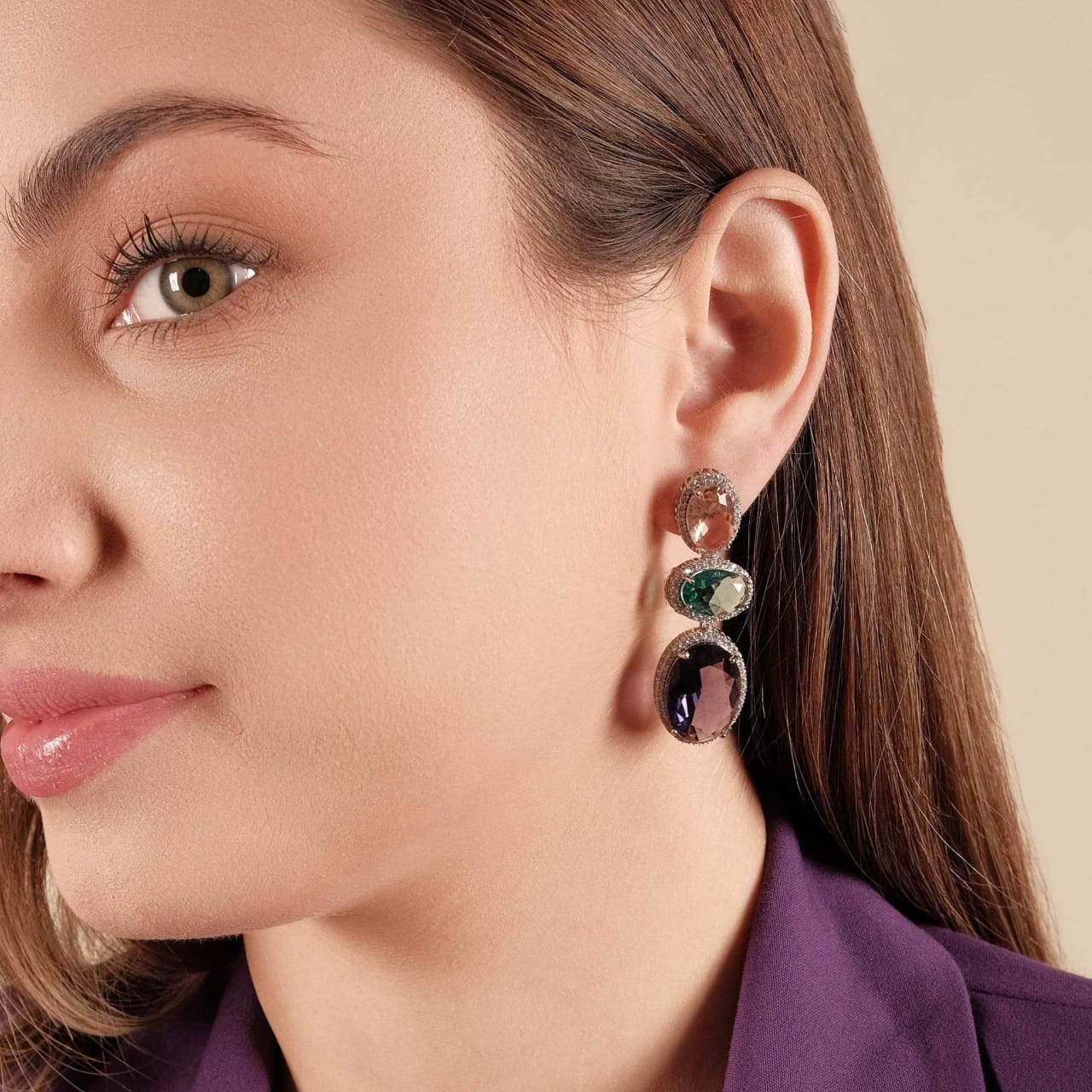 Brinco Oval Gotas Colorido Banho Branco