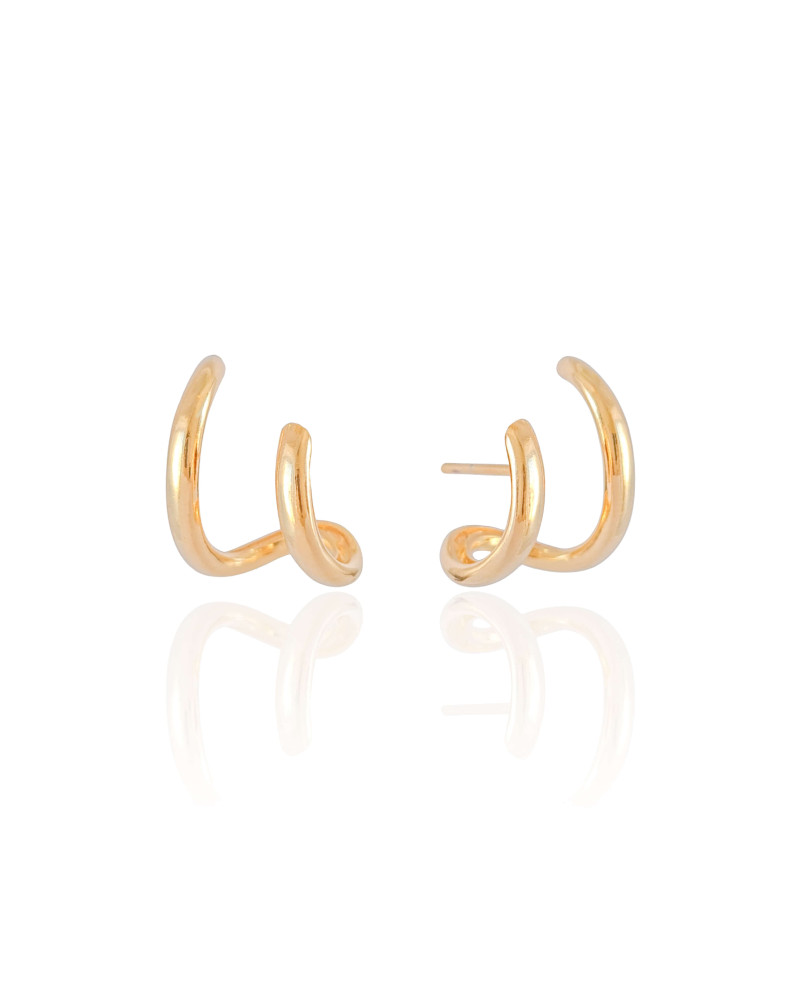 Brinco Ear Cuff Dois Filetes Liso Banho Dourado - Imagem 2